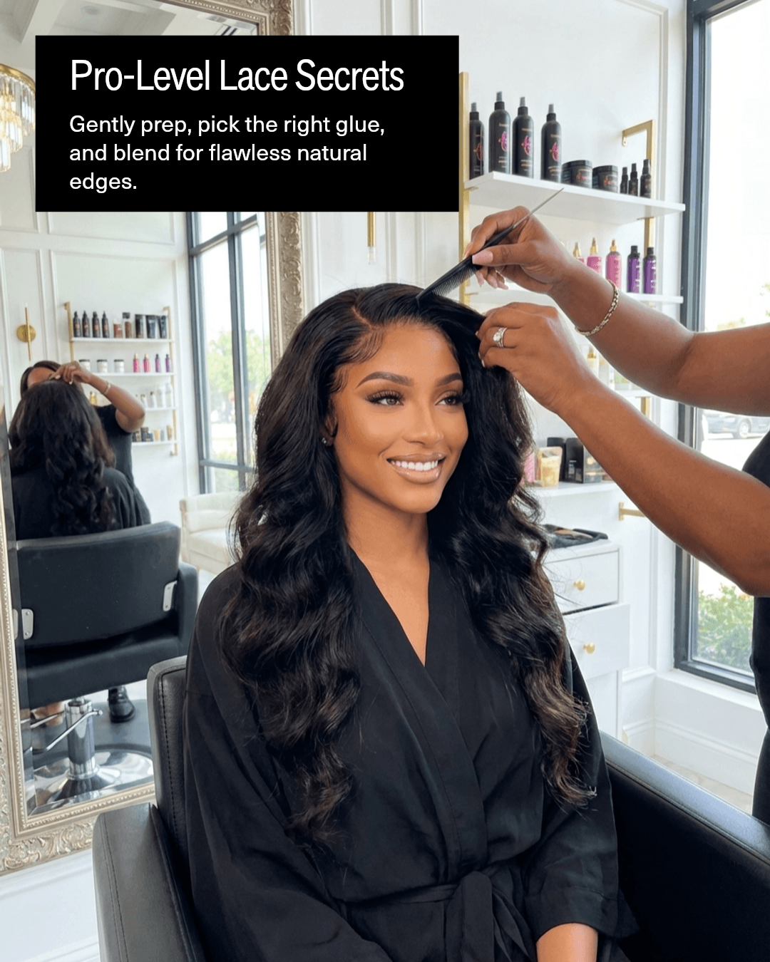 a woman getting her hair done HookedOnBundles Virgin Hair