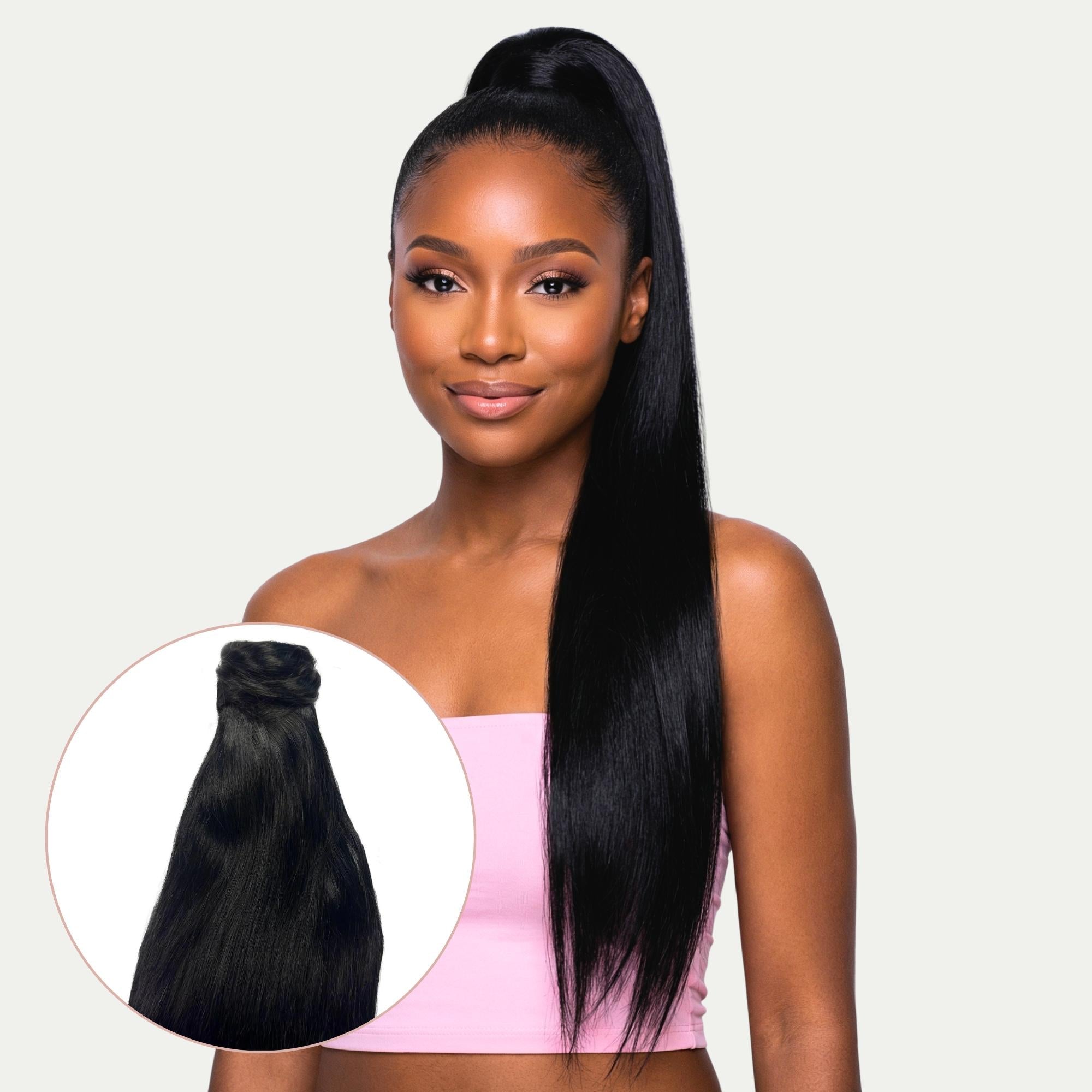 20" Jet Black 100% Human Hair Ponytail Extension - HookedOnBundles Virgin Hair HookedOnBundles Virgin Hair