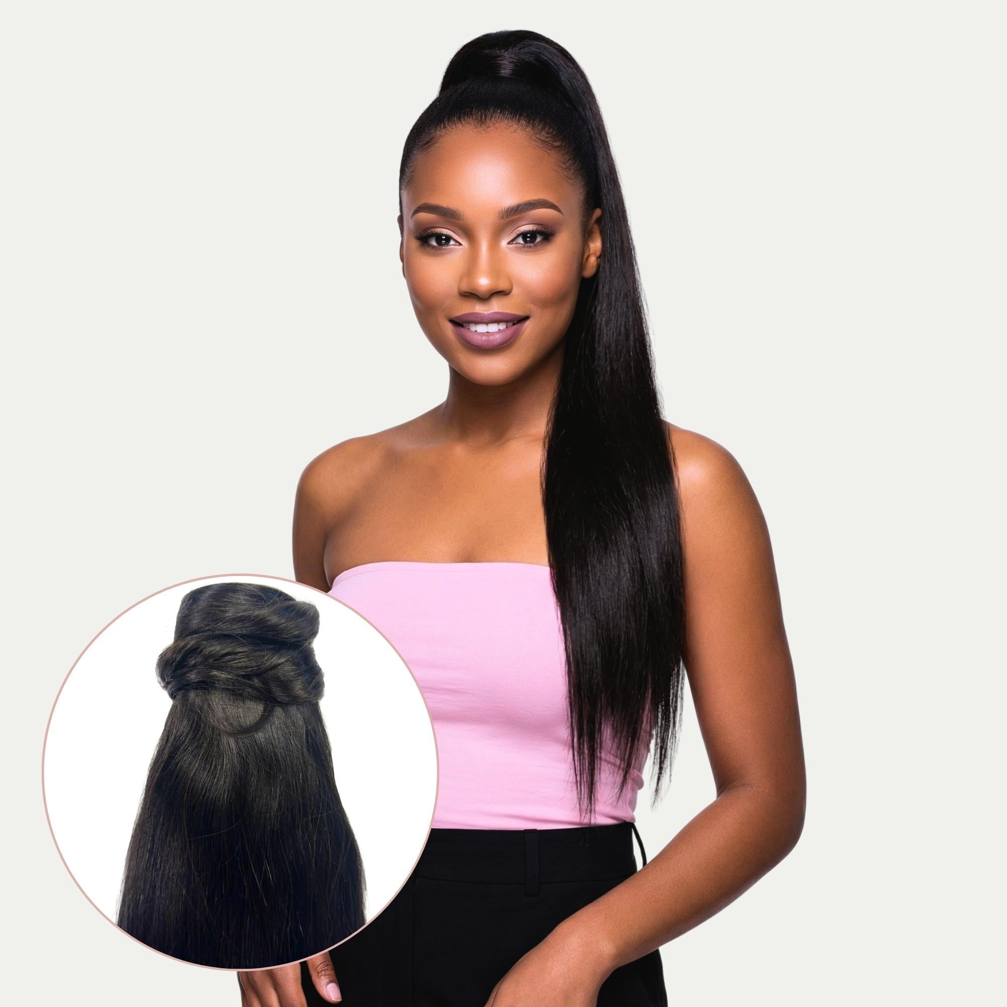 20" Natural Black 100% Human Hair Ponytail Extension - HookedOnBundles Virgin Hair