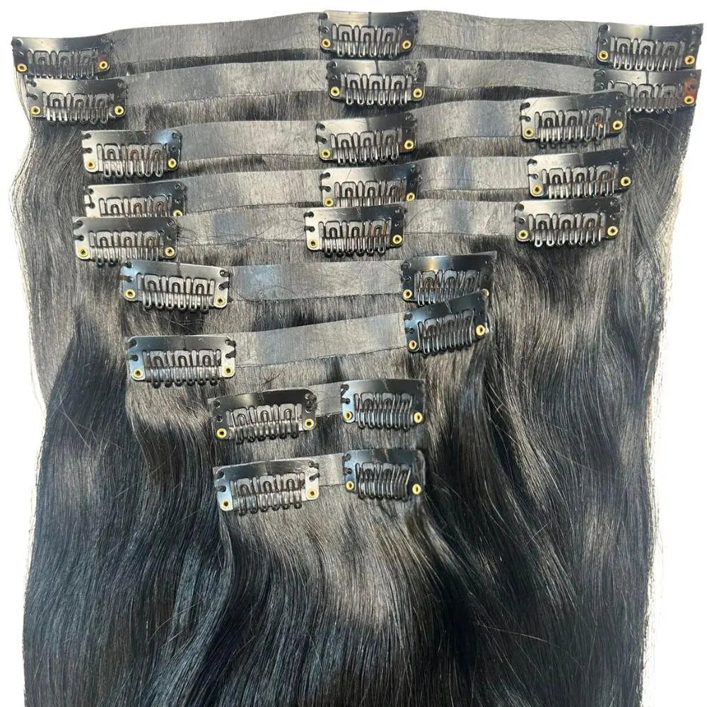 Jet Black Seamless Clip-In HookedOnBundles Virgin Hair