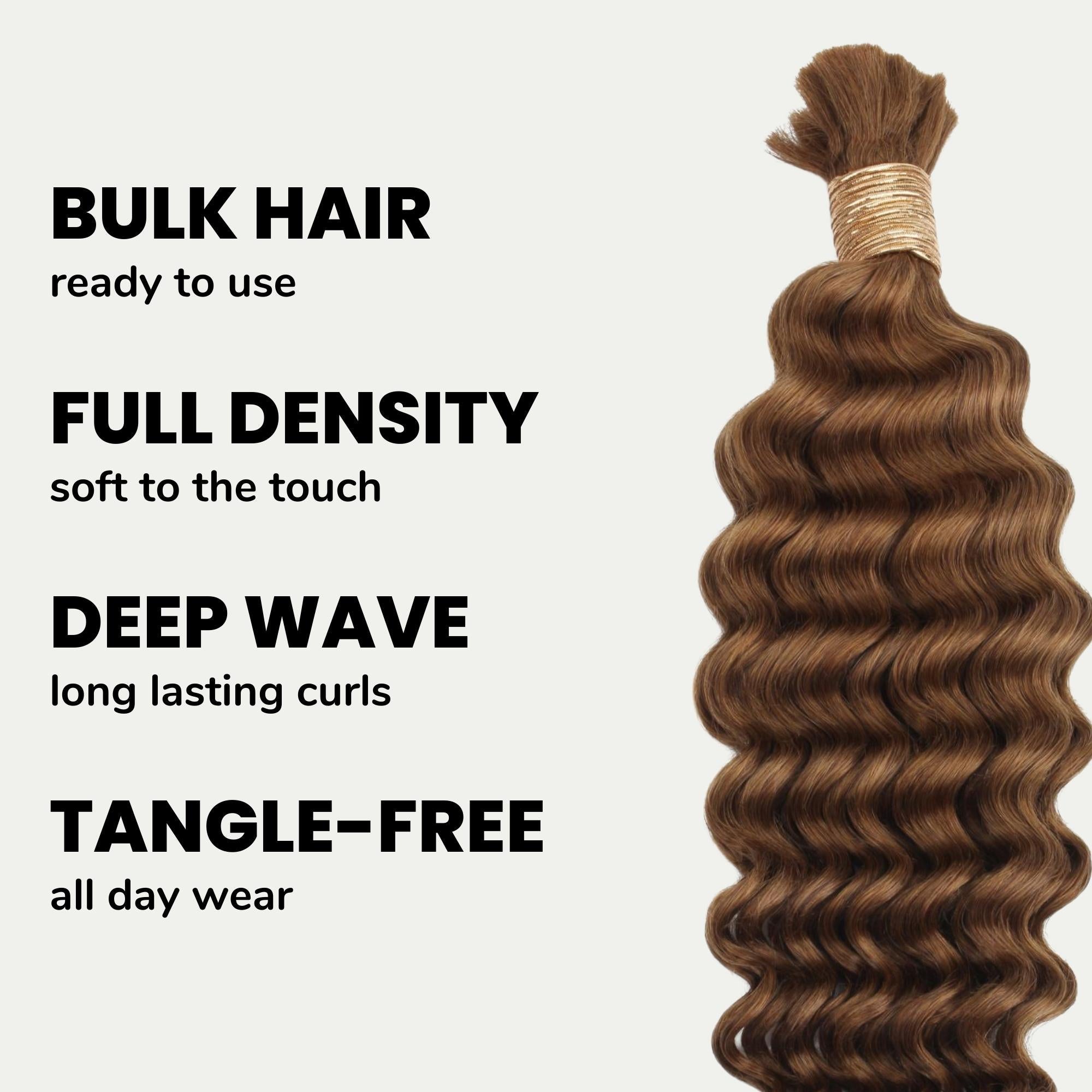 Auburn Deep Wave Bulk 100% Human Braiding Hair HookedOnBundles Virgin Hair