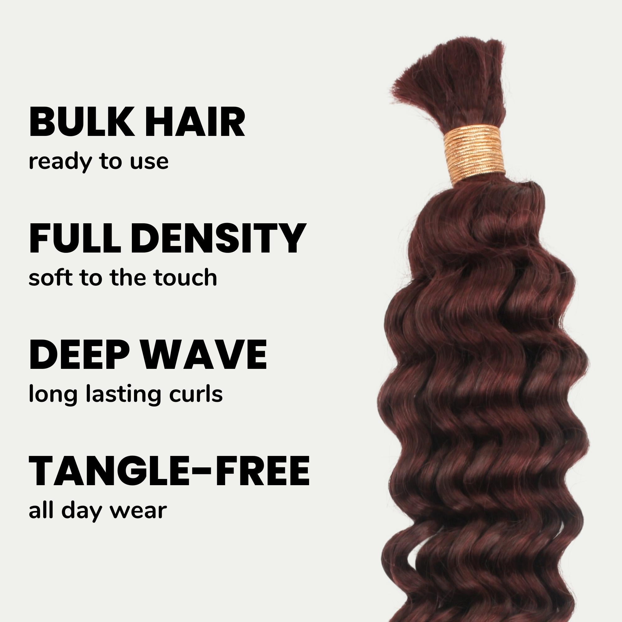 Burgundy Deep Wave Color 99J Bulk 100% Human Braiding Hair HookedOnBundles Virgin Hair