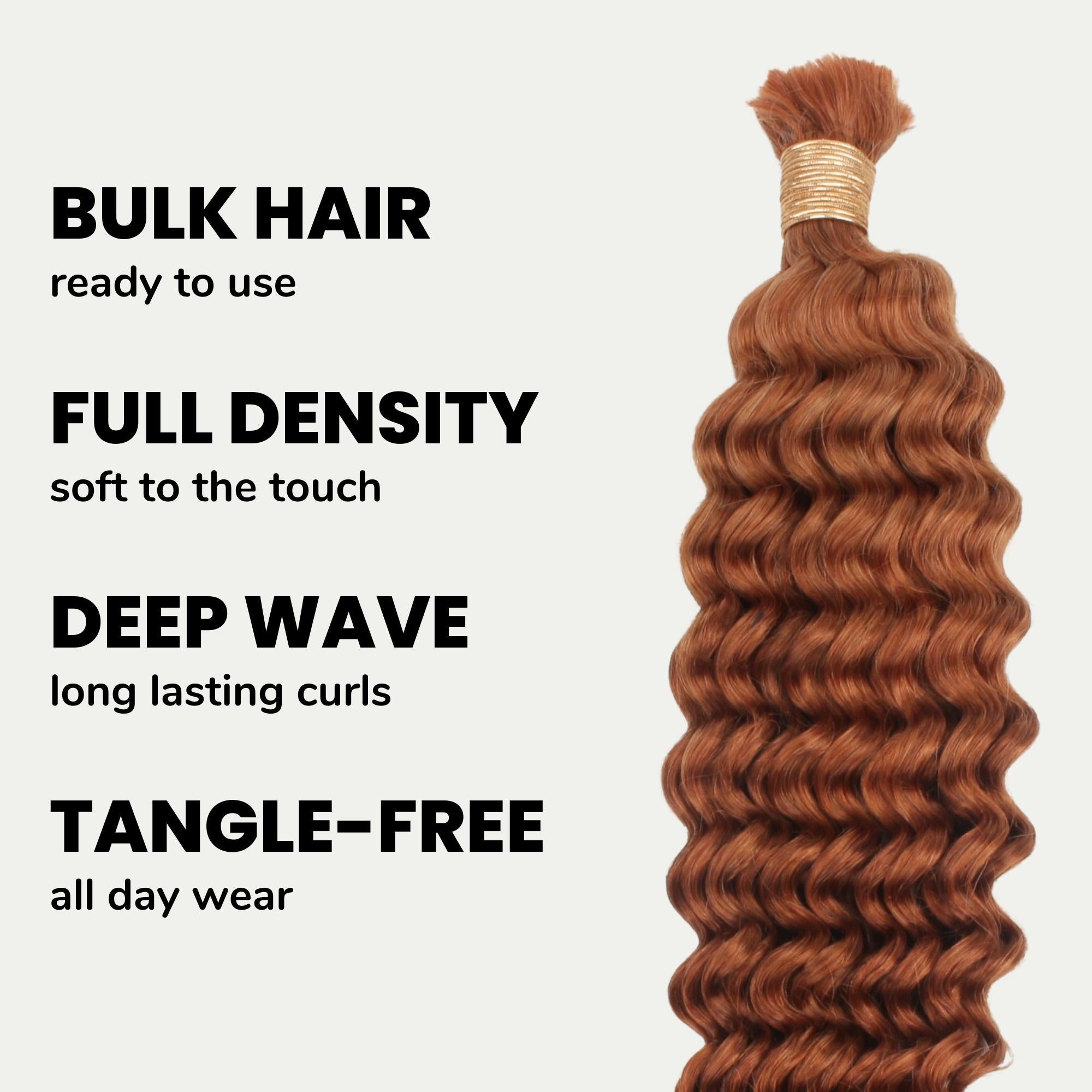 Copper Deep Wave Color 350 Bulk 100% Human Braiding Hair HookedOnBundles Virgin Hair