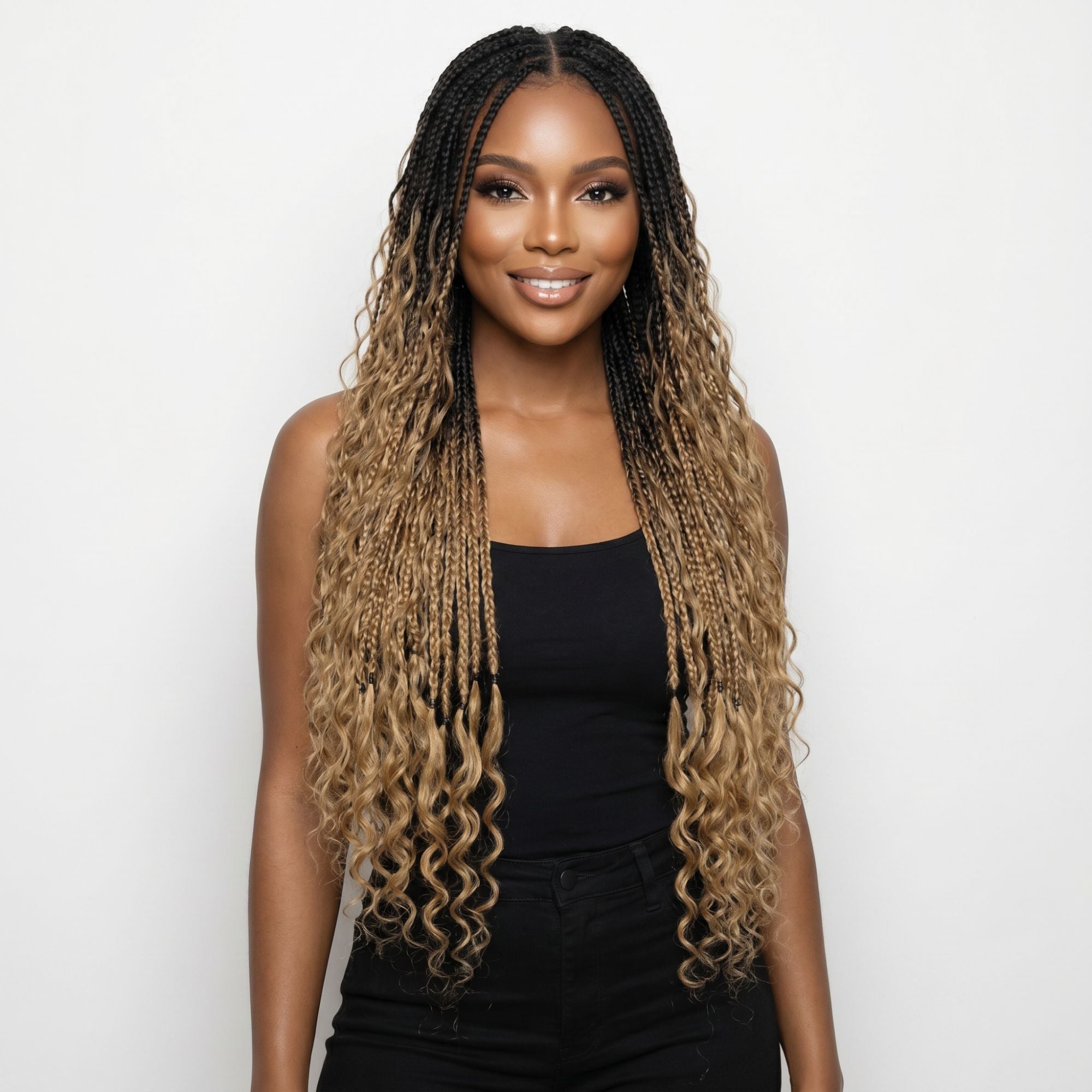Honey Blonde Ombre Deep Wave Boho Braids with Human Hair Blend HookedOnBundles Virgin Hair