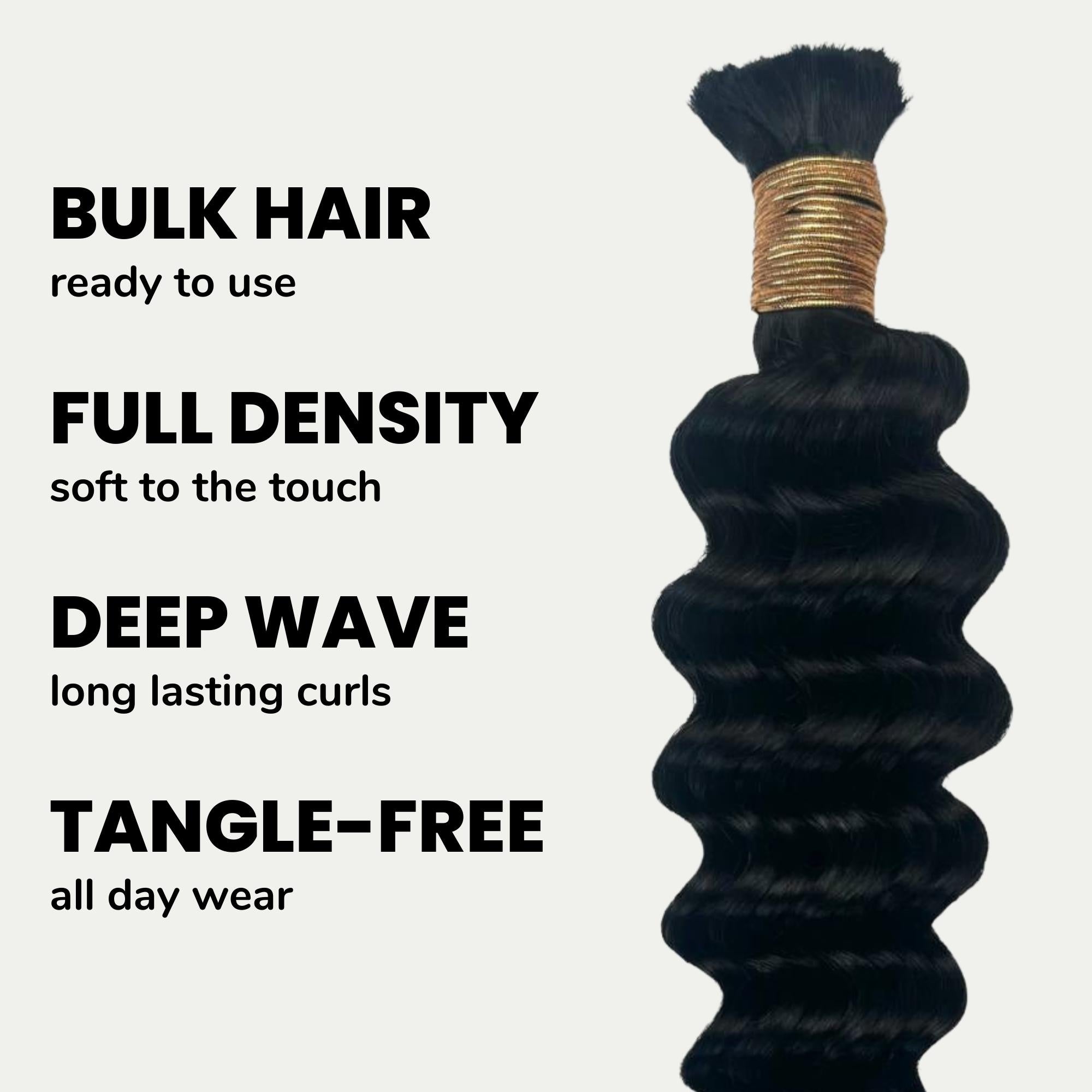 Jet Black Deep Wave Bulk 100% Human Braiding Hair HookedOnBundles Virgin Hair