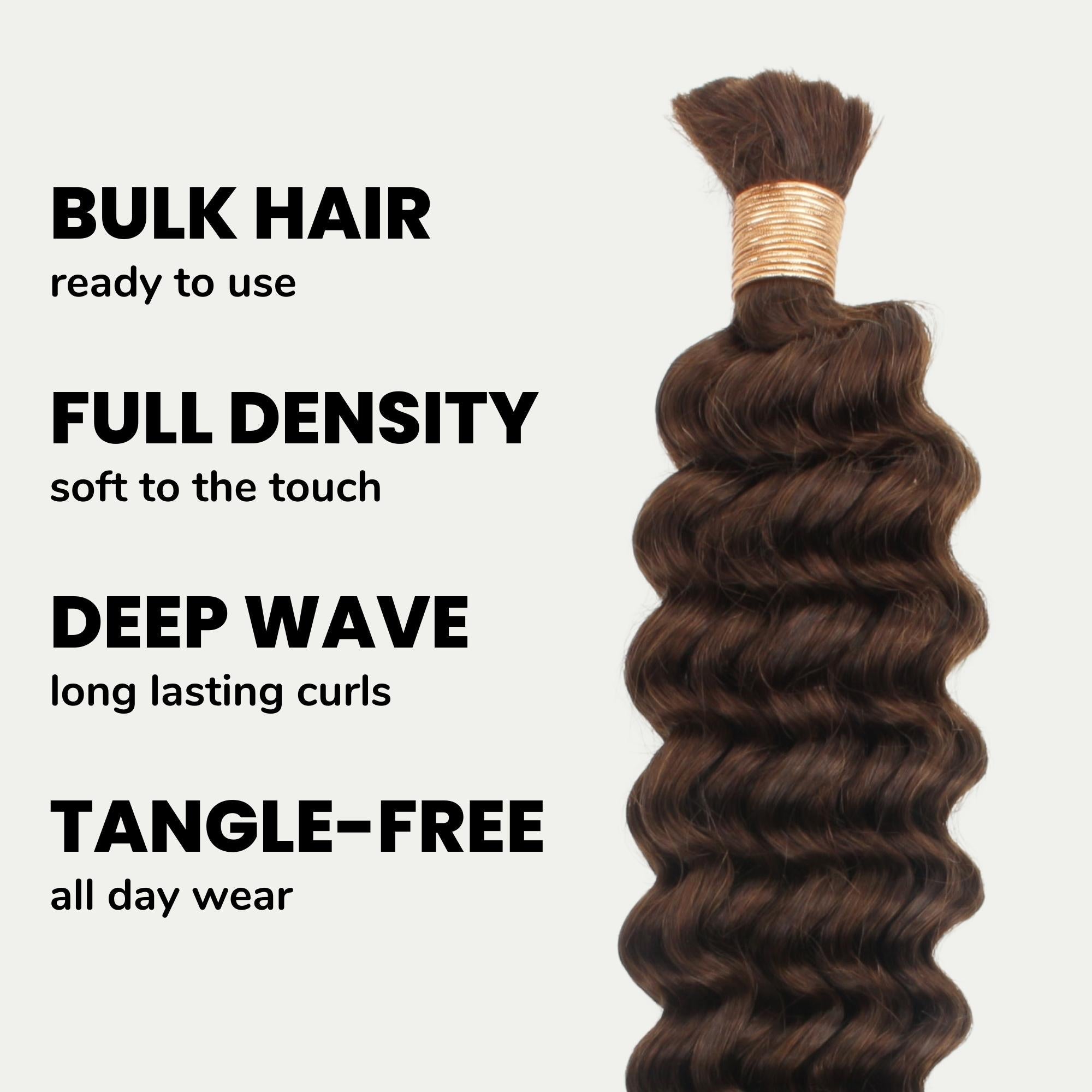 Medium Brown Deep Wave Color 4 Bulk 100% Human Braiding Hair HookedOnBundles Virgin Hair