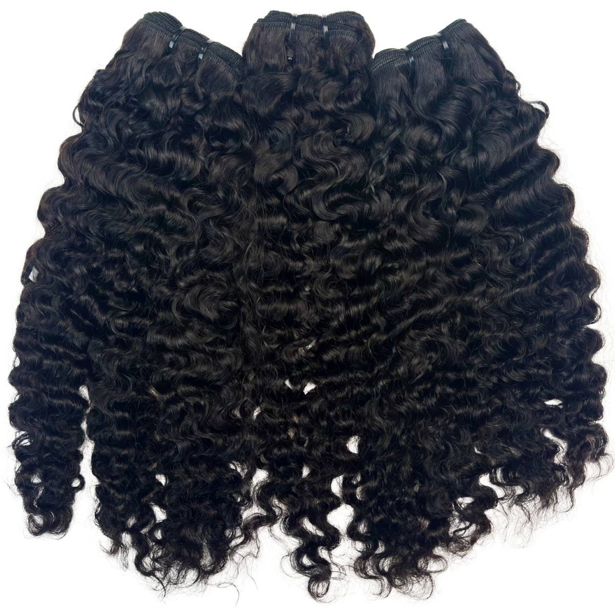 Curly black hair extensions on a white background HookedOnBundles Virgin Hair