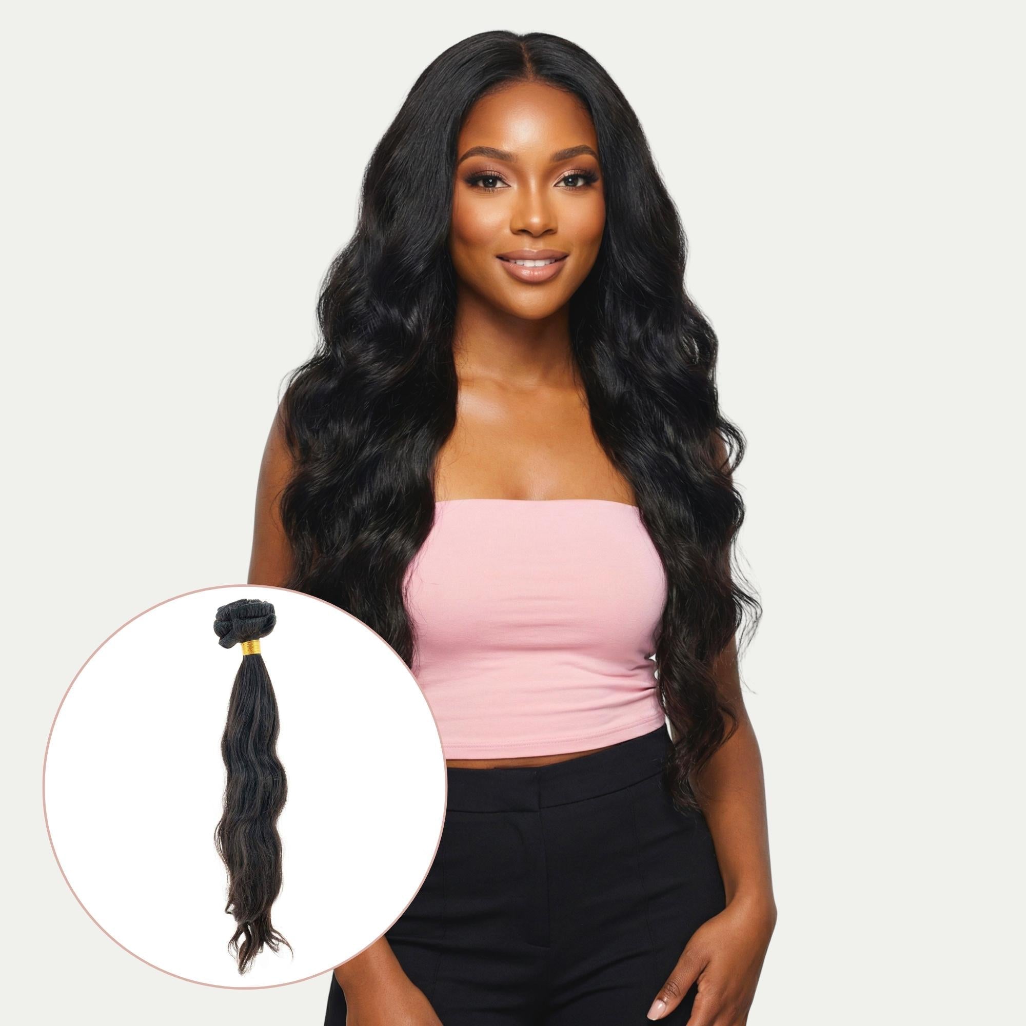 Indian Wavy Natural Black Clip-In 100% Human Hair Extensions - HookedOnBundles Virgin Hair